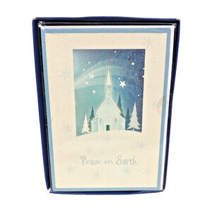 16 Holiday Greeting Cards & Envelopes Peace On Earth Blue Christmas Paper Images